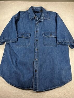 Vintage 90s Men’s Faded Glory Short Sleeve Denim Button Down Shirt Size L